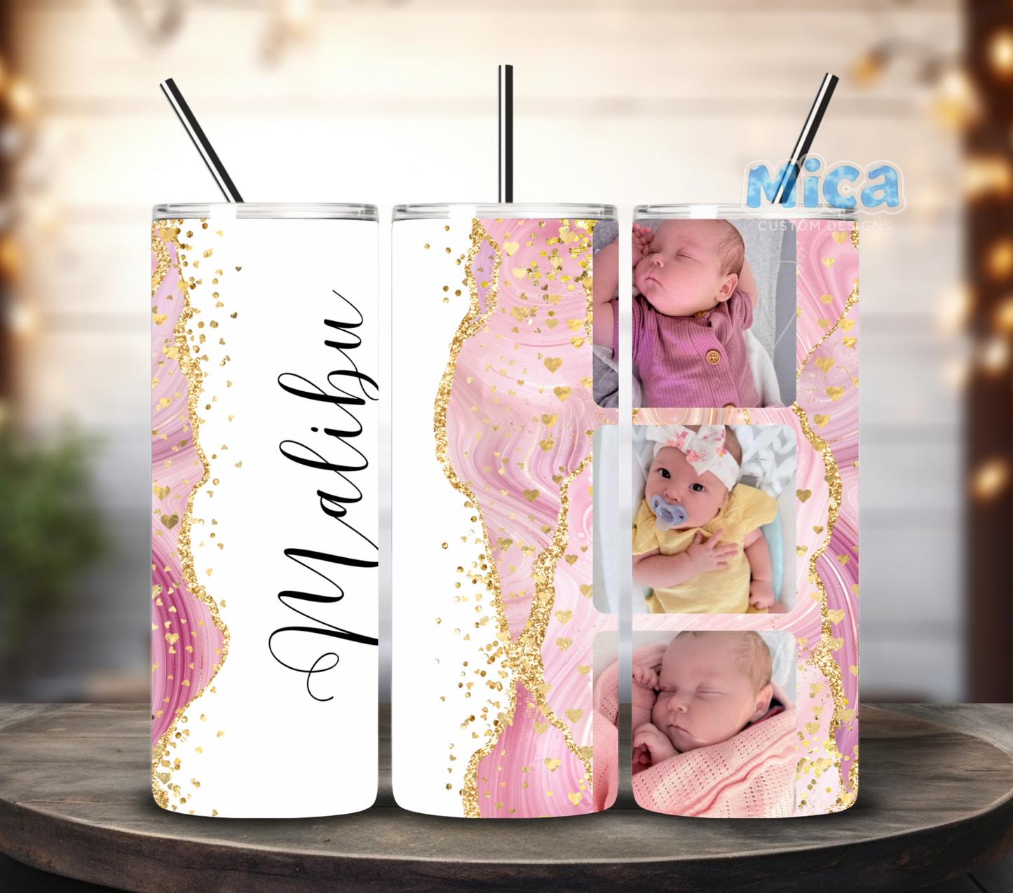 Custom 3 Photo and Name 20oz Tumbler