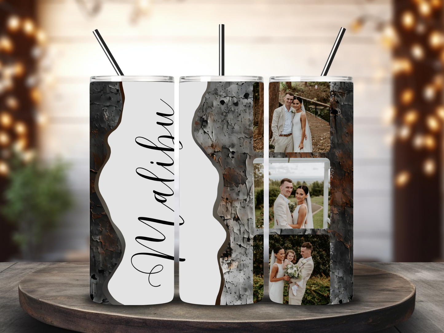 Custom 3 Photo and Name 20oz Tumbler