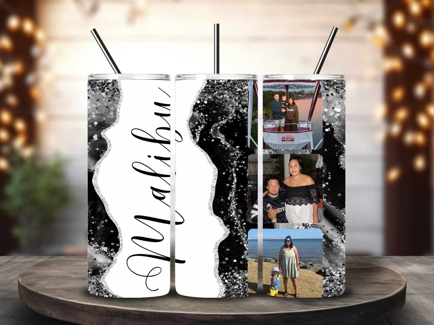 Custom 3 Photo and Name 20oz Tumbler