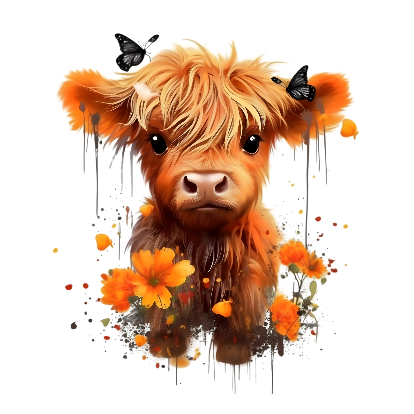 Cow With Orange Flowers